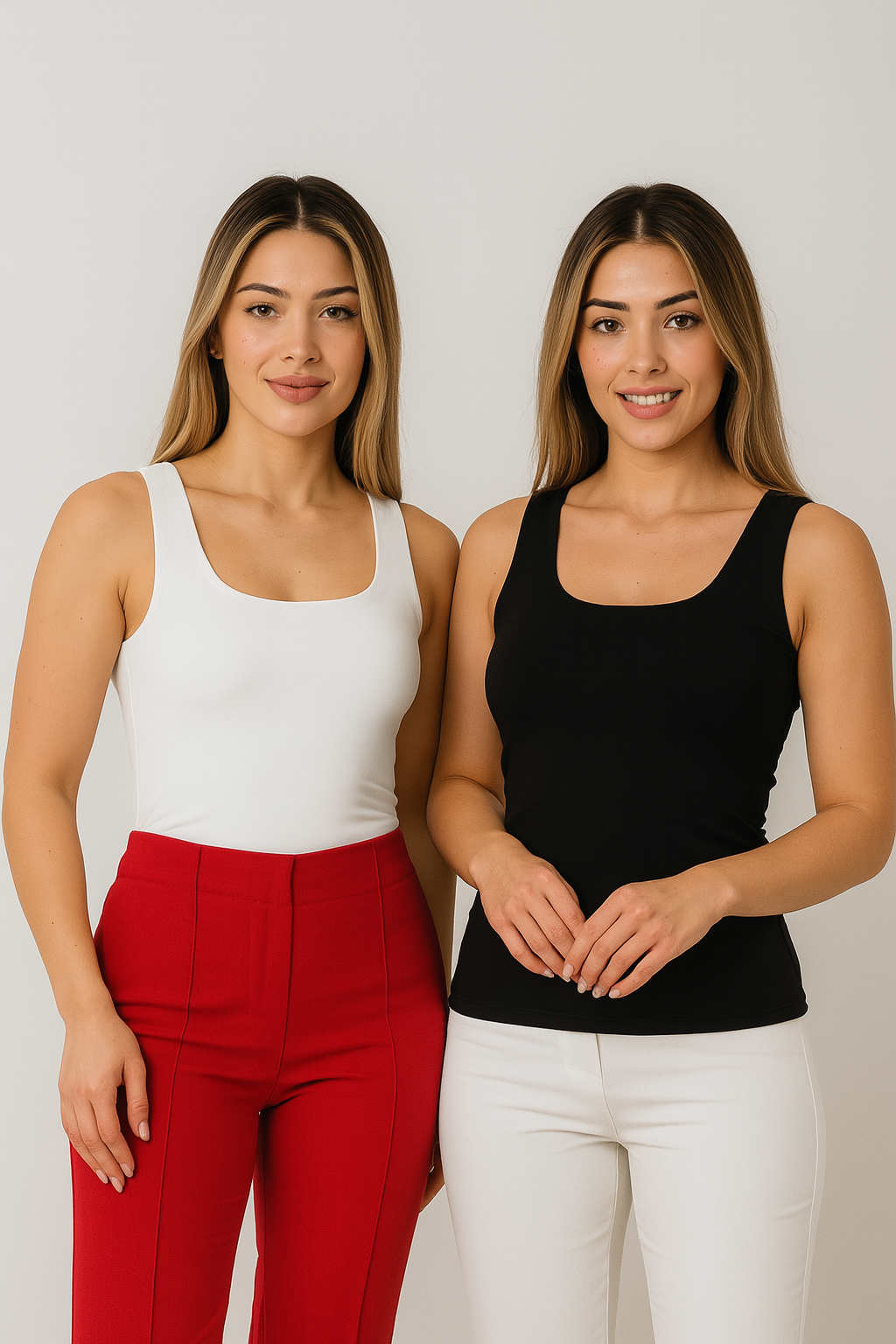 Kadın 2'li Premium Kalite Kalın Askılı Havuz Yaka Bluz