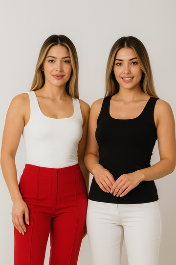 Kadın 2'li Premium Kalite Kalın Askılı Havuz Yaka Bluz