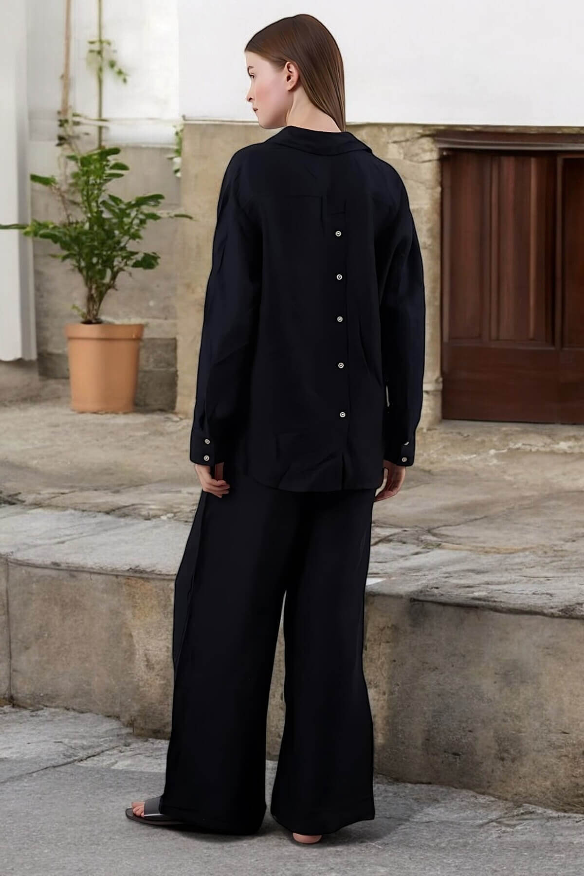 Kadın Keten Gömlek Pantolon Takım