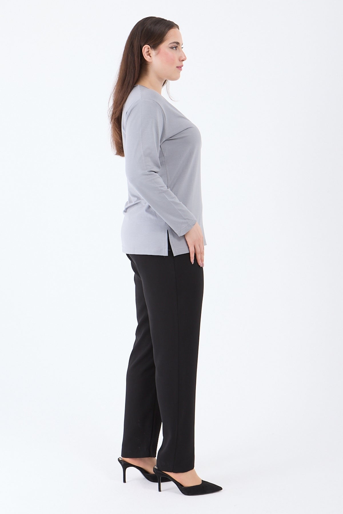 Kadın V Yaka Likralı Viskon Anne Penye Bluz