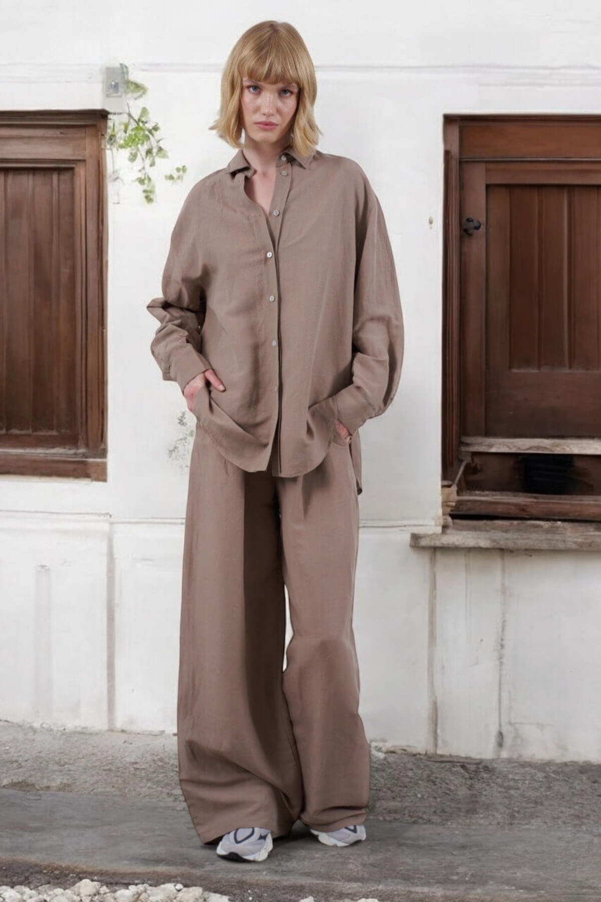 Kadın Keten Gömlek Pantolon Takım