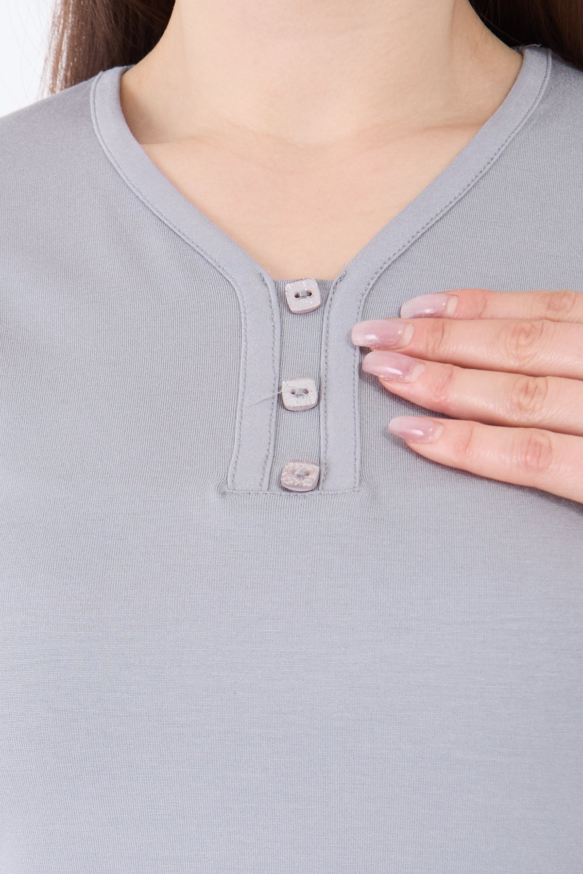 Kadın V Yaka Likralı Viskon Anne Penye Bluz