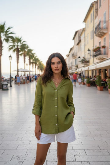 Kadın %100 Keten Relaxed Kalıp Gömlek