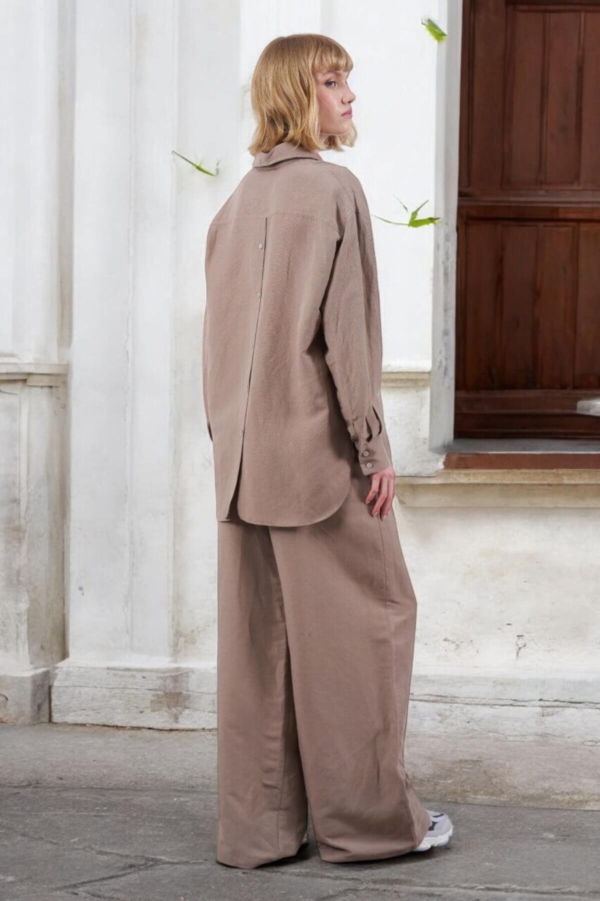 Kadın Keten Gömlek Pantolon Takım