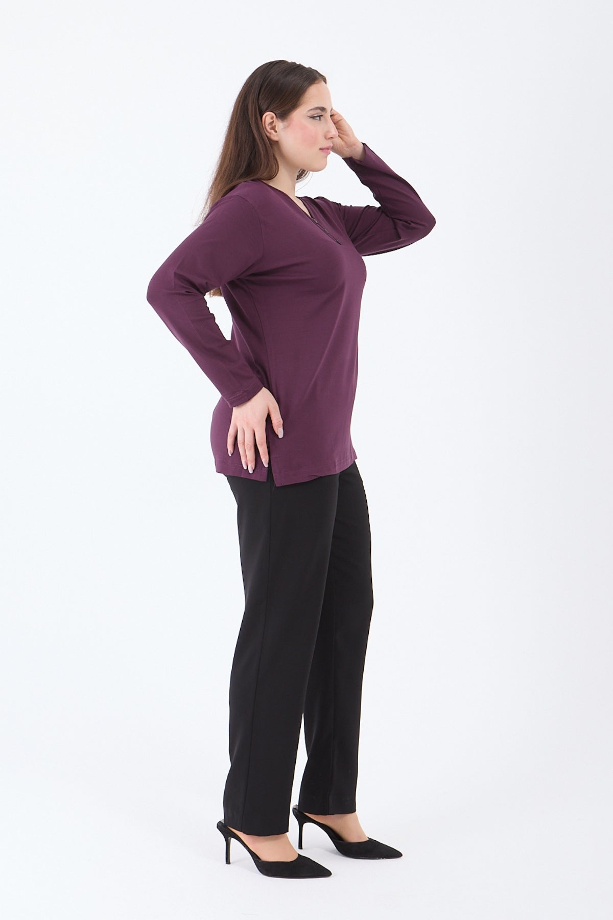 Kadın V Yaka Likralı Viskon Anne Penye Bluz