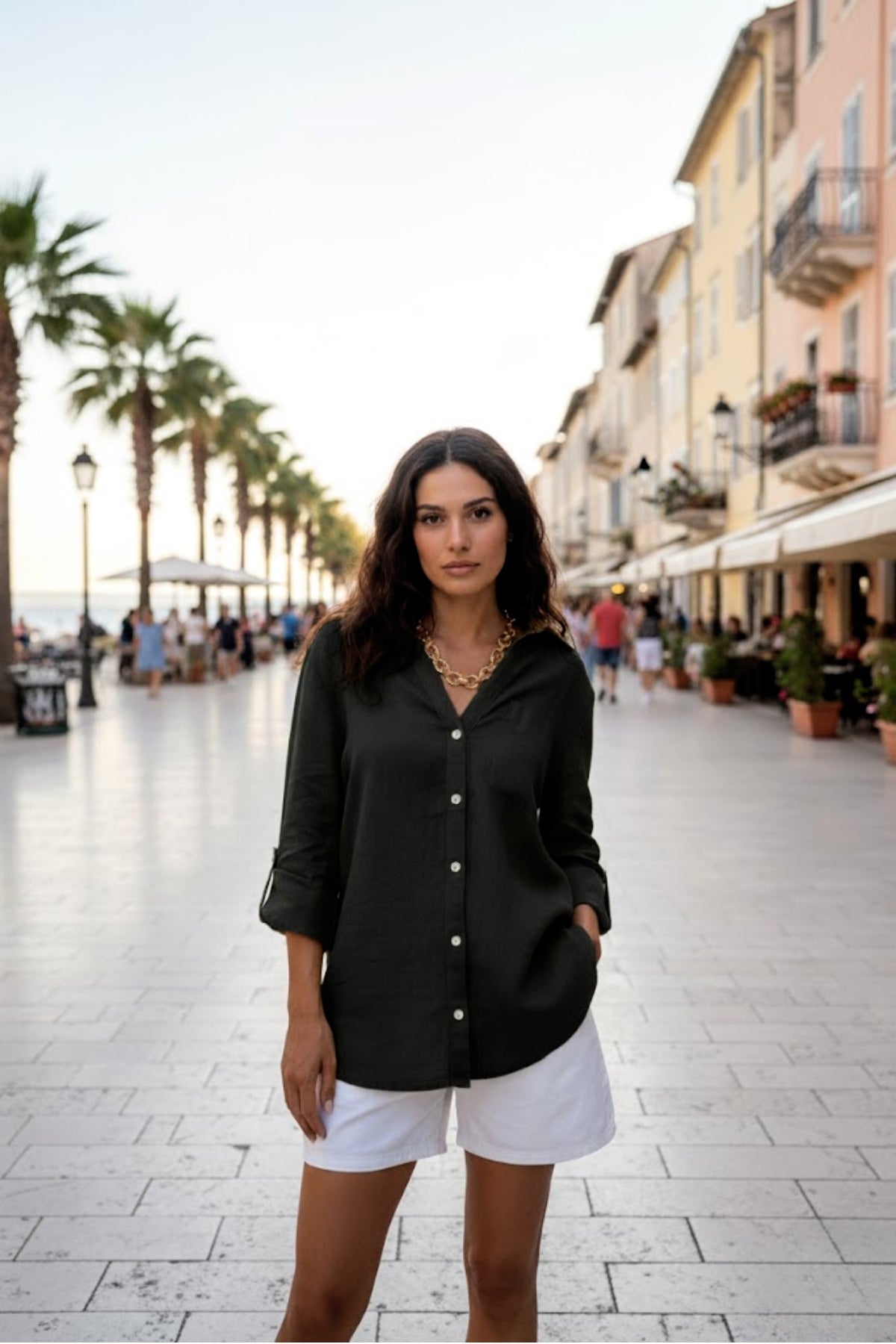 Kadın %100 Keten Relaxed Kalıp Gömlek