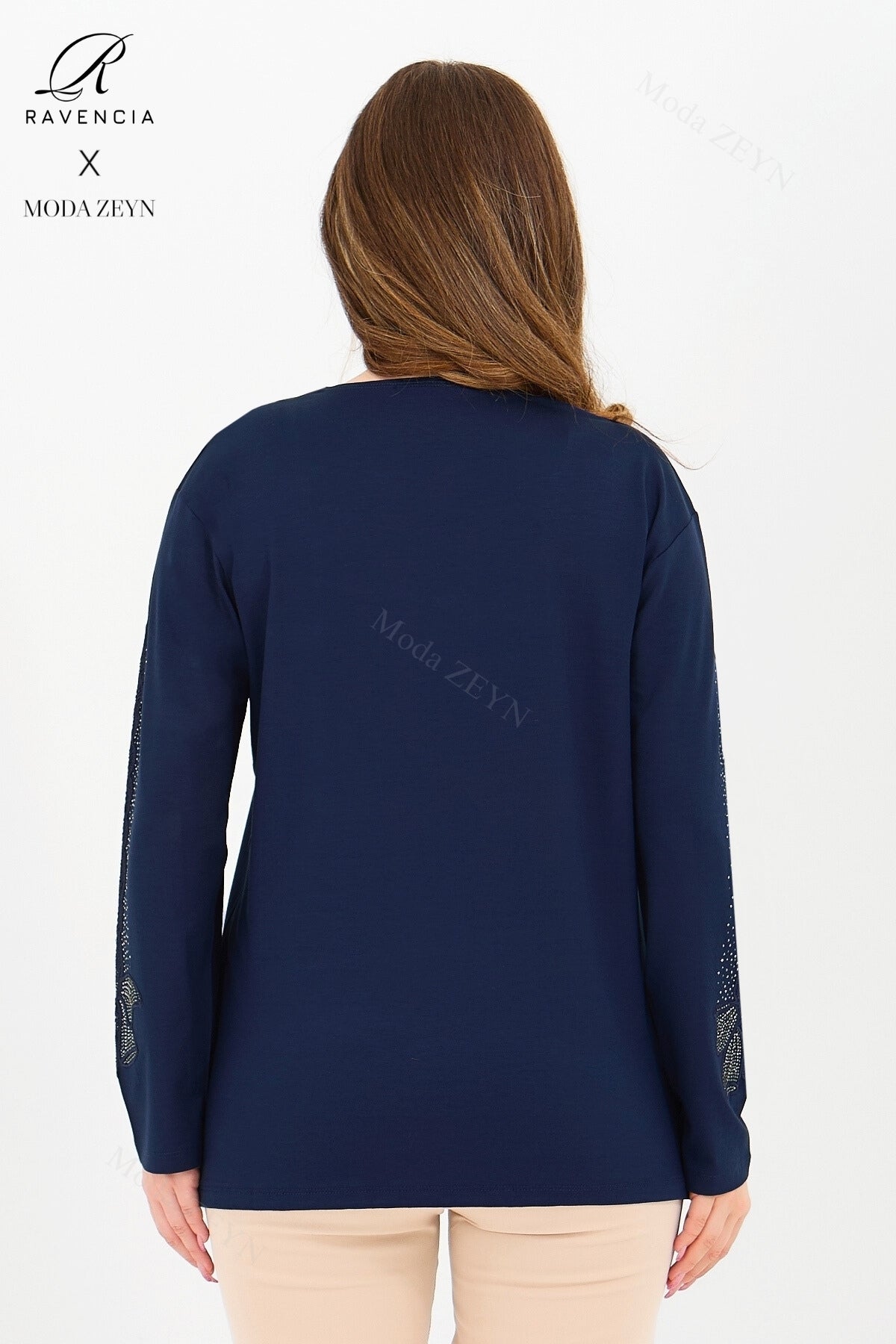 Kadın Orta Yaş Ve Üzeri Viskon Fiyonk Desen Taşlı Işlemeli Likralı Anne Penye Bluz