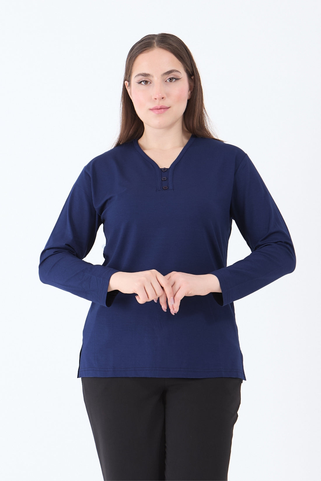 Kadın Orta Yaş Ve Üzeri V Yaka Likralı Anne Penye Bluz