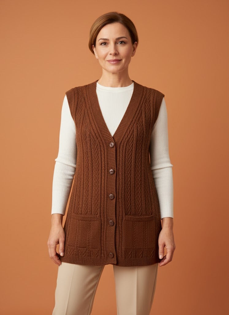 Kadın Düğmeli Esnek Kalın Anne Triko Yelek