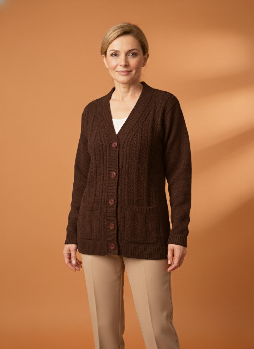 Kadın Düğmeli Anne Koyu Triko Hırka