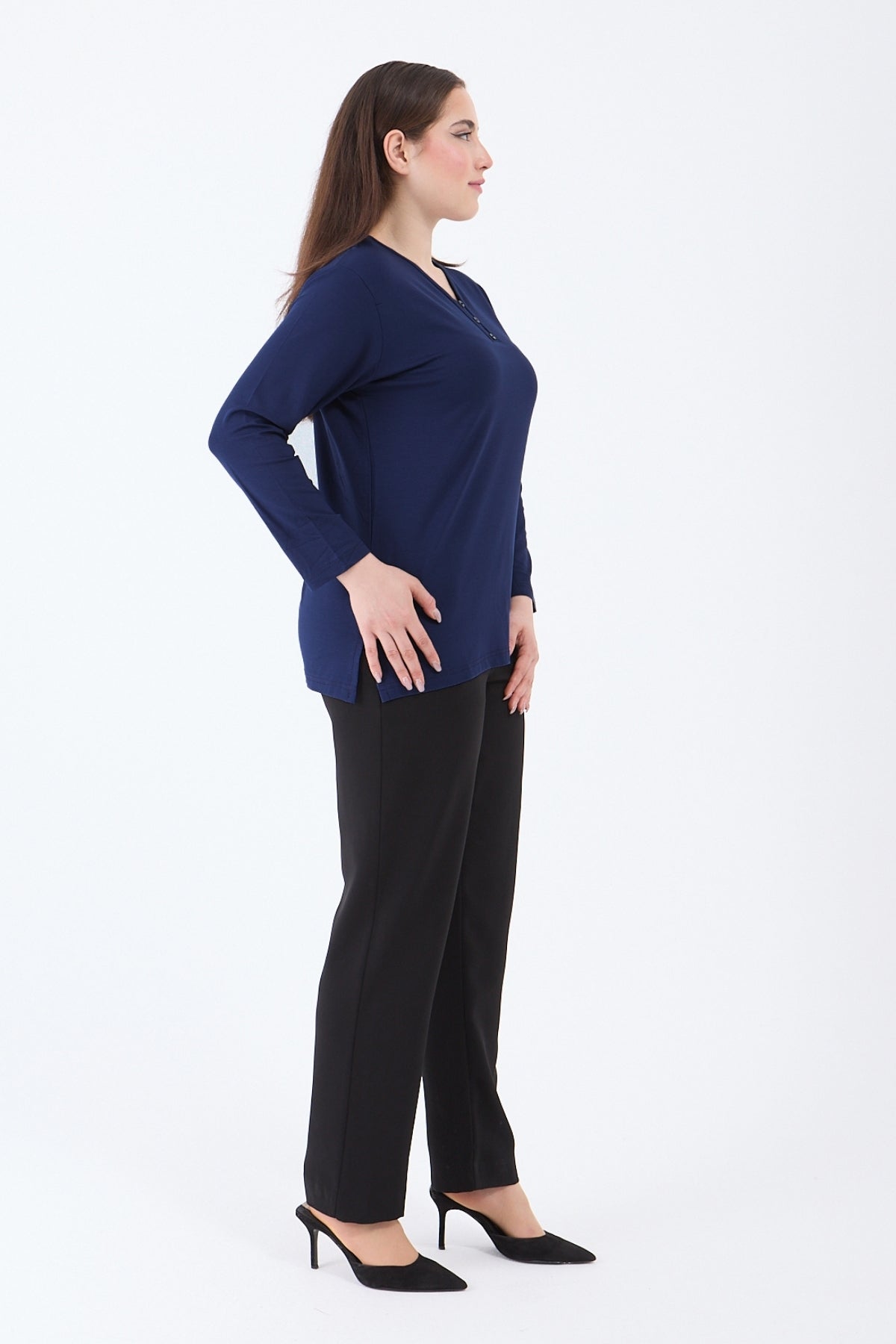 Kadın V Yaka Likralı Viskon Anne Penye Bluz