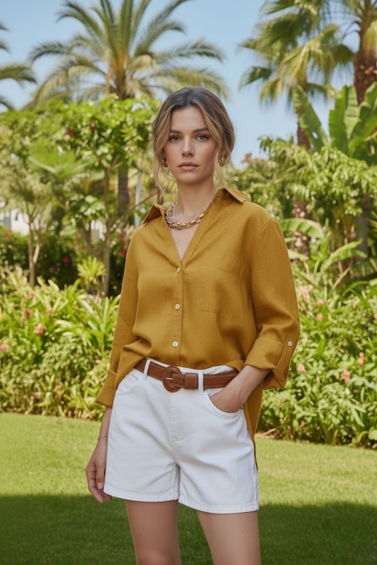 Kadın %100 Keten Relaxed Kalıp Gömlek