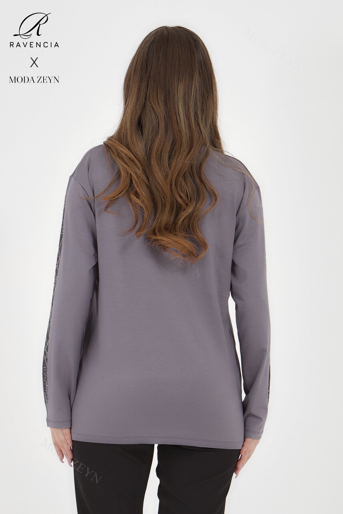 Kadın Orta Yaş Ve Üzeri Viskon Düz Cizgi Taşlı İşlemeli Likralı Lacivert Anne Penye Bluz