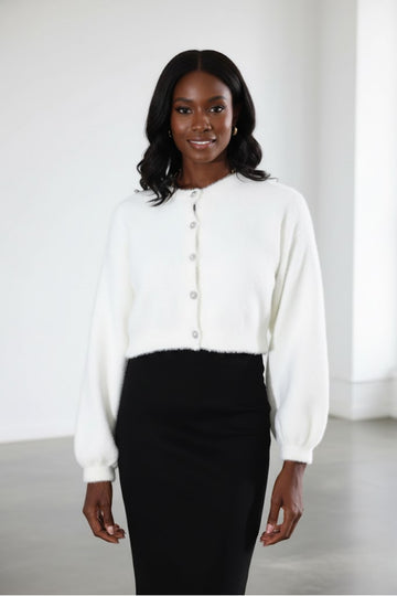 Kadın İnci Taşlı Düğmeli Yumoş Hırka