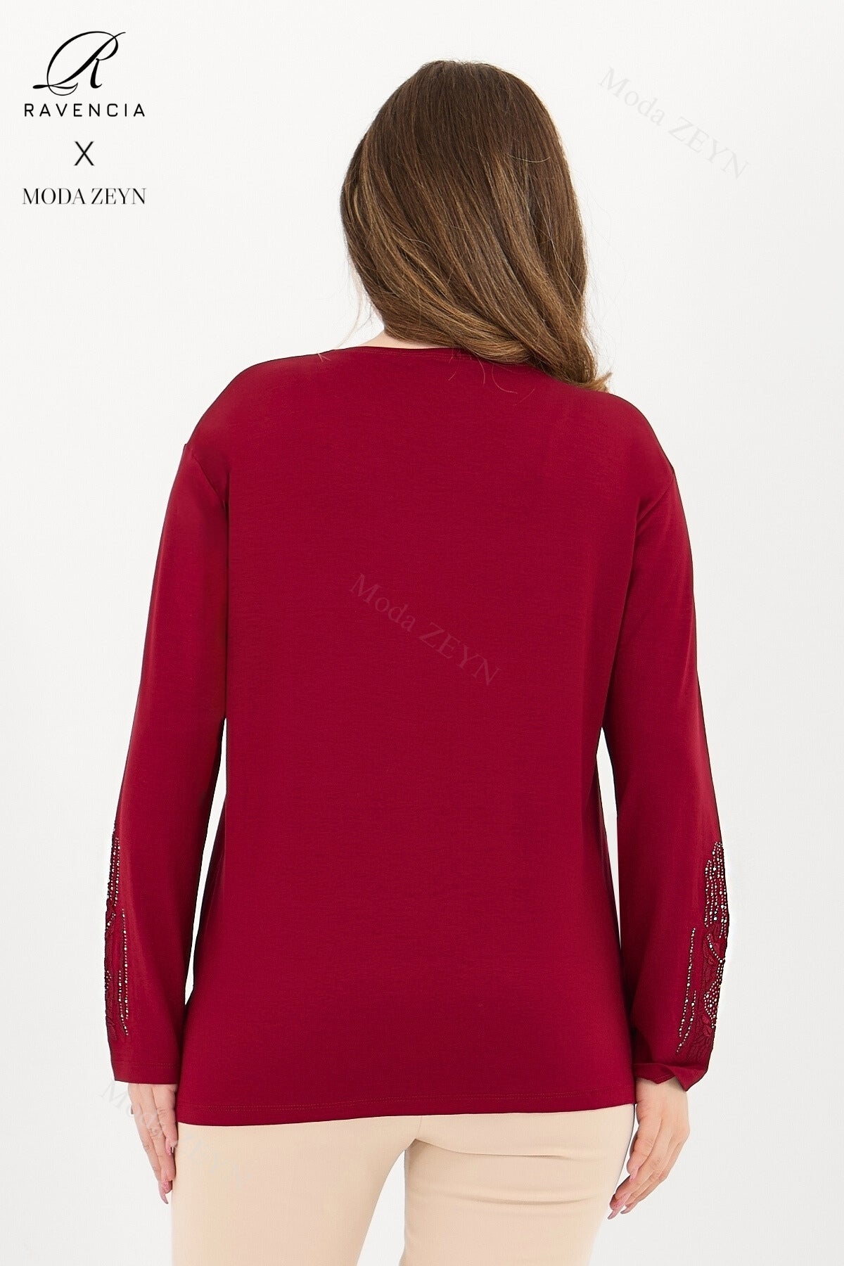 Kadın Orta Yaş Ve Üzeri Viskon Madolyon Desen Taşlı Işlemeli Likralı Anne Penye Bluz