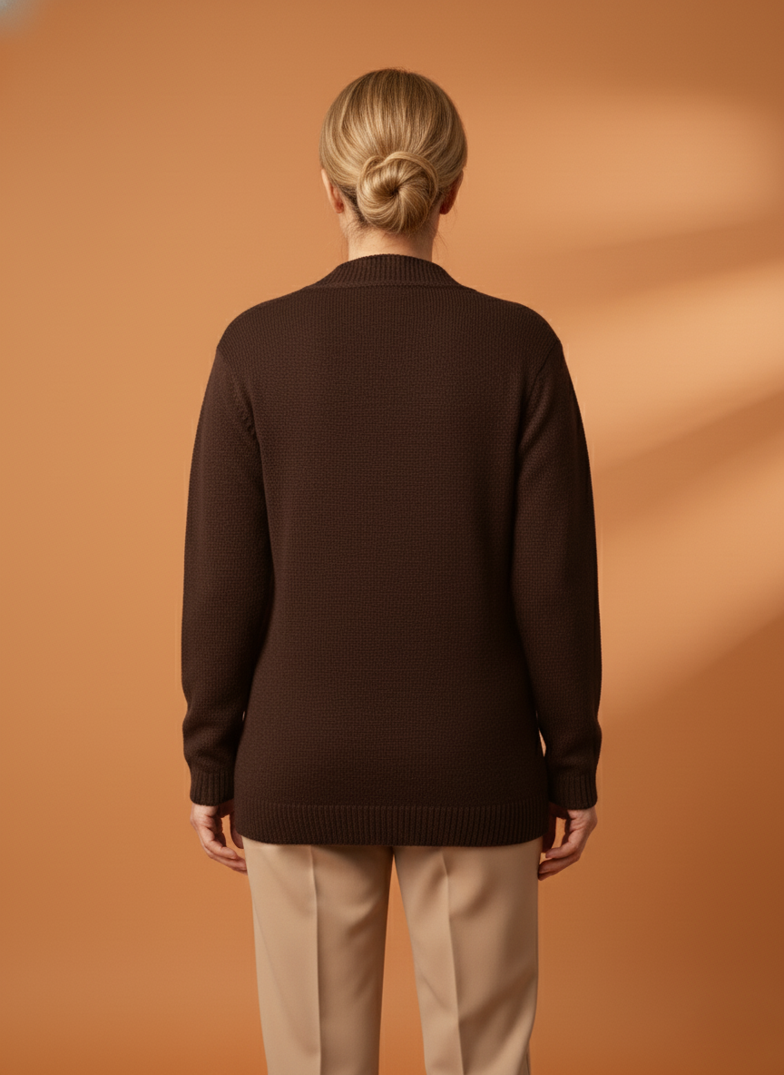 Kadın Düğmeli Anne Koyu Triko Hırka