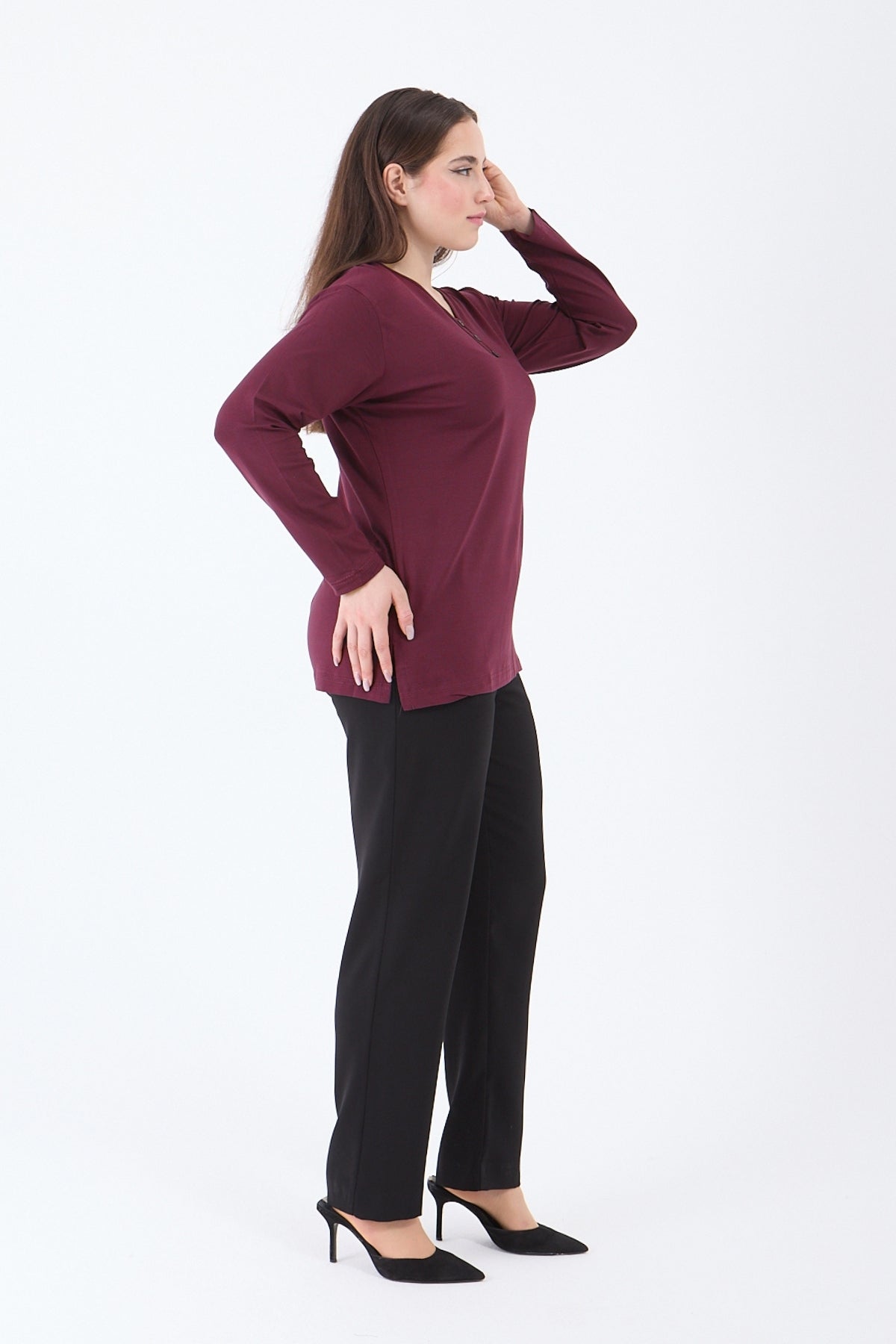 Kadın V Yaka Likralı Viskon Anne Penye Bluz