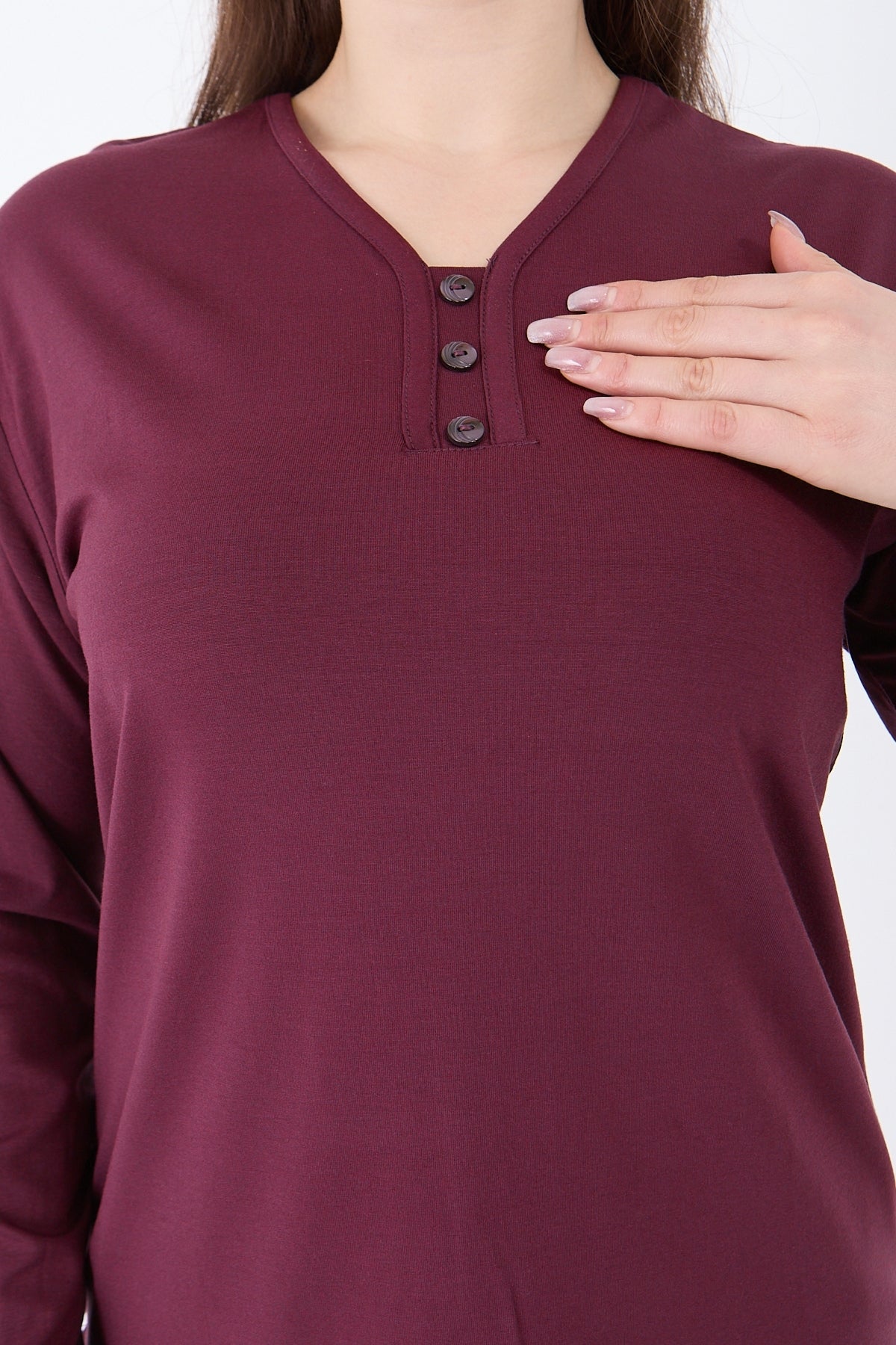 Kadın V Yaka Likralı Viskon Anne Penye Bluz