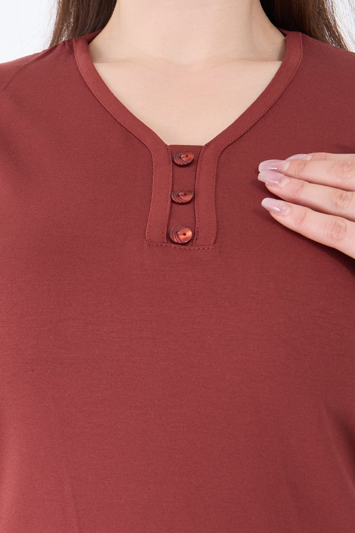 Kadın V Yaka Likralı Viskon Anne Penye Bluz