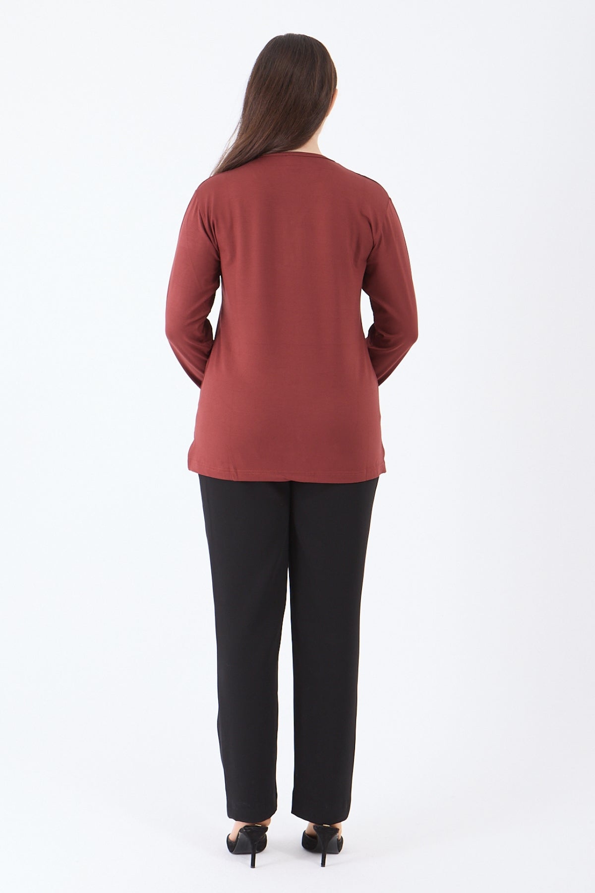 Kadın V Yaka Likralı Viskon Anne Penye Bluz