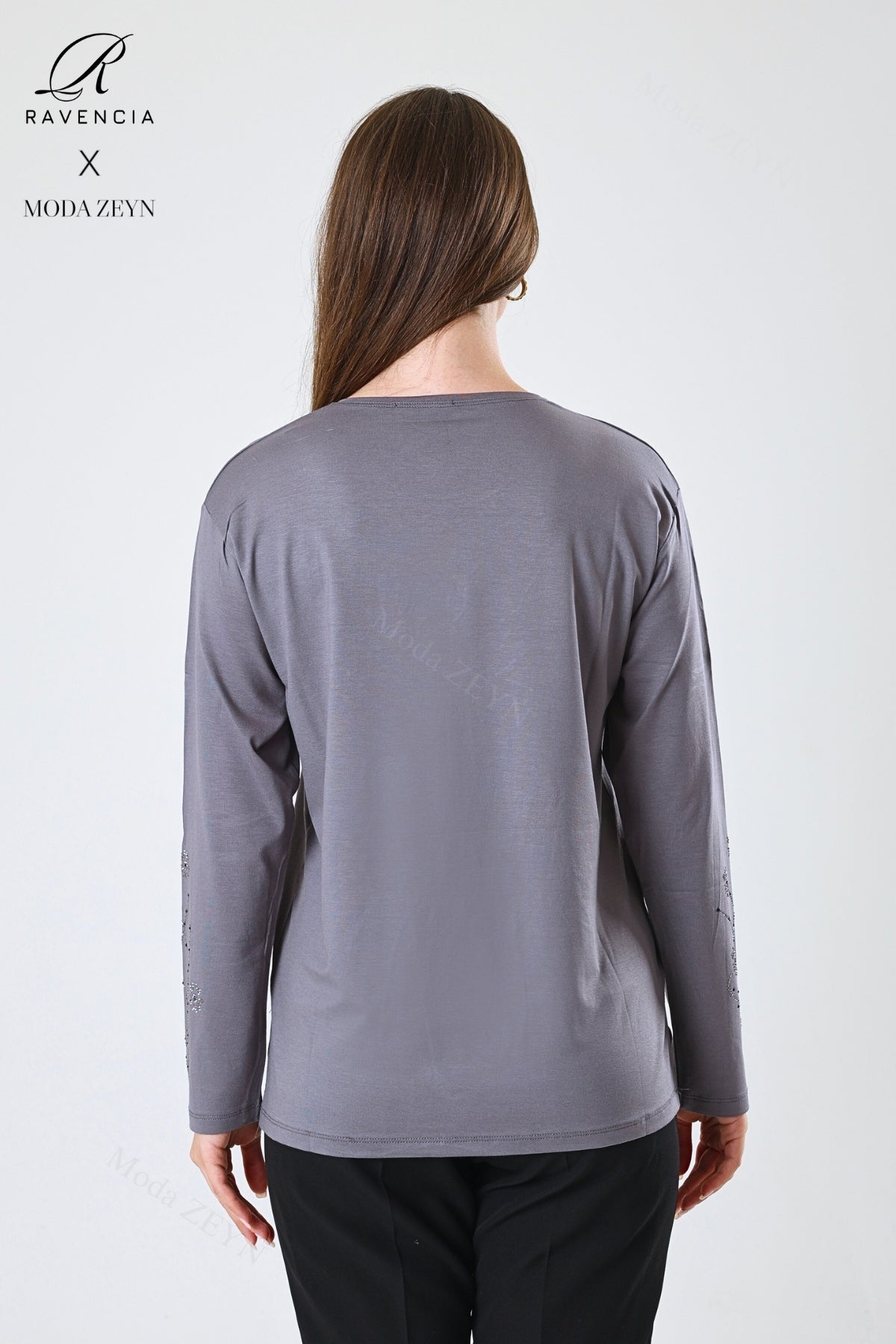 Kadın Orta Yaş Ve Üzeri Viskon Yeni Kaplama Desen Taşlı Işlemeli Likralı Zümrüt Anne Penye Bluz