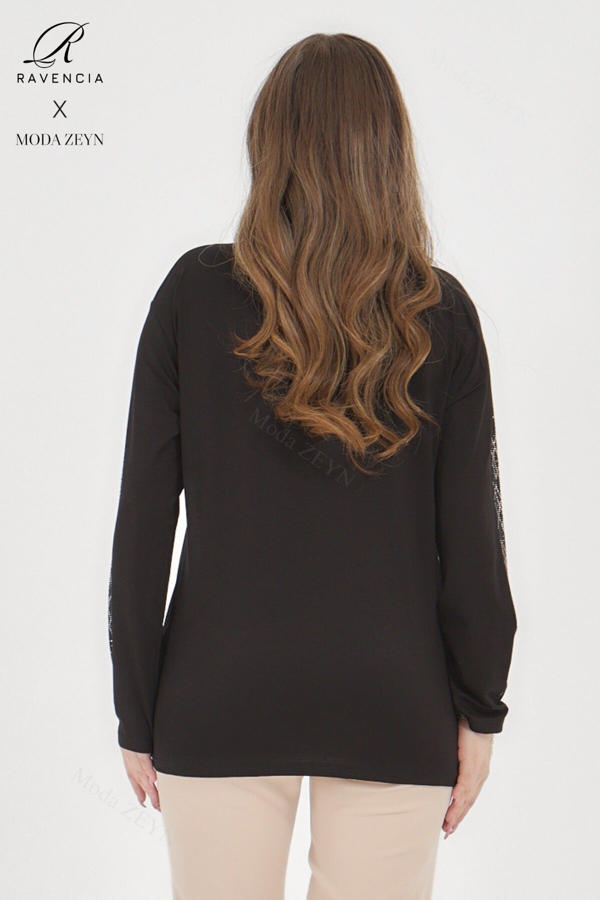 Kadın Orta Yaş Ve Üzeri Viskon Düz Cizgi Taşlı İşlemeli Likralı Lacivert Anne Penye Bluz