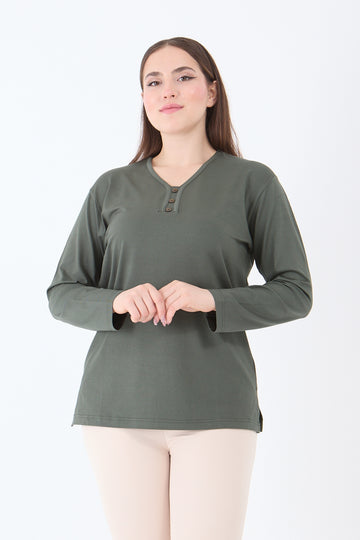 Kadın V Yaka Likralı Viskon Anne Penye Bluz