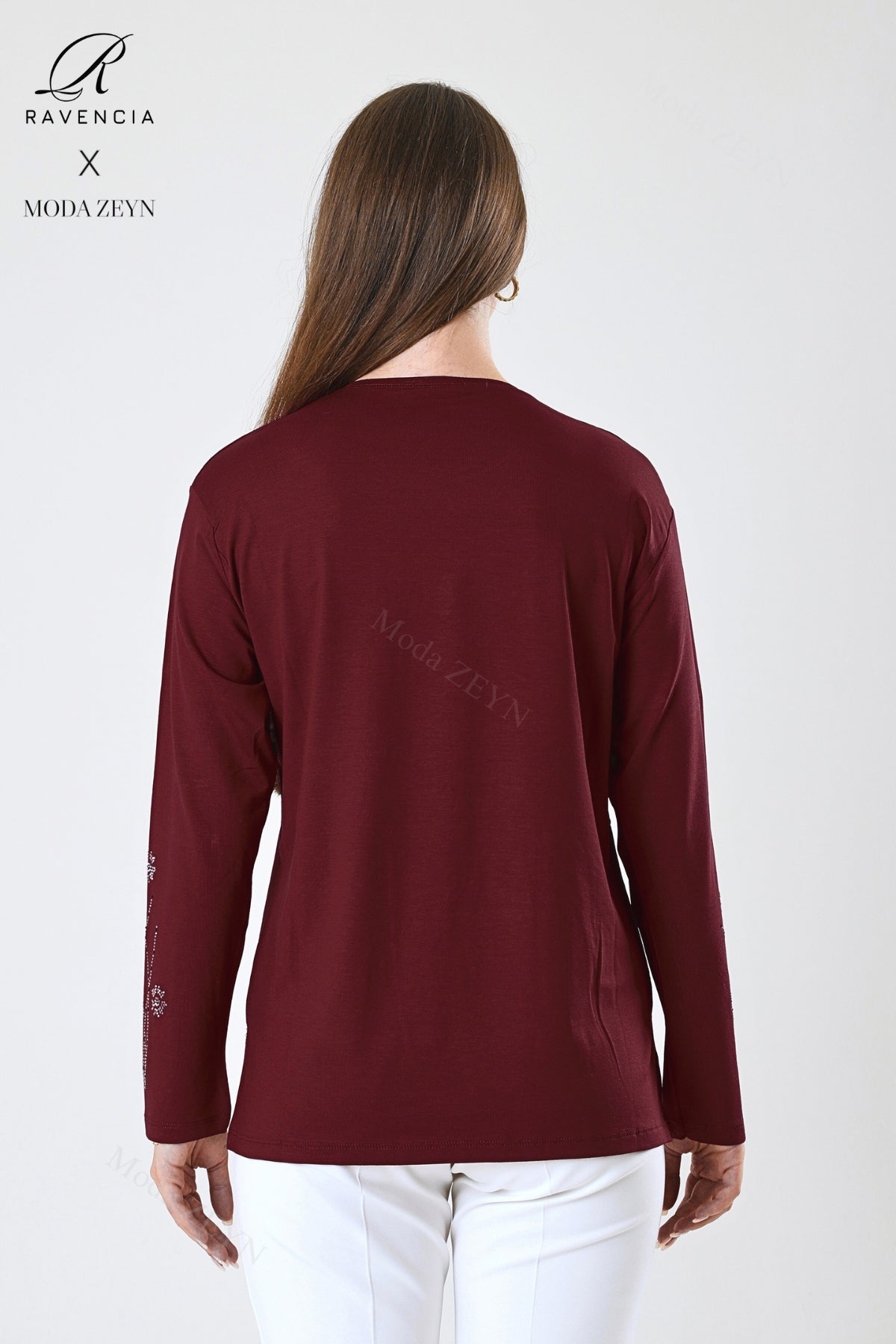 Kadın Orta Yaş Ve Üzeri Viskon Yeni Kaplama Desen Taşlı Işlemeli Likralı Zümrüt Anne Penye Bluz