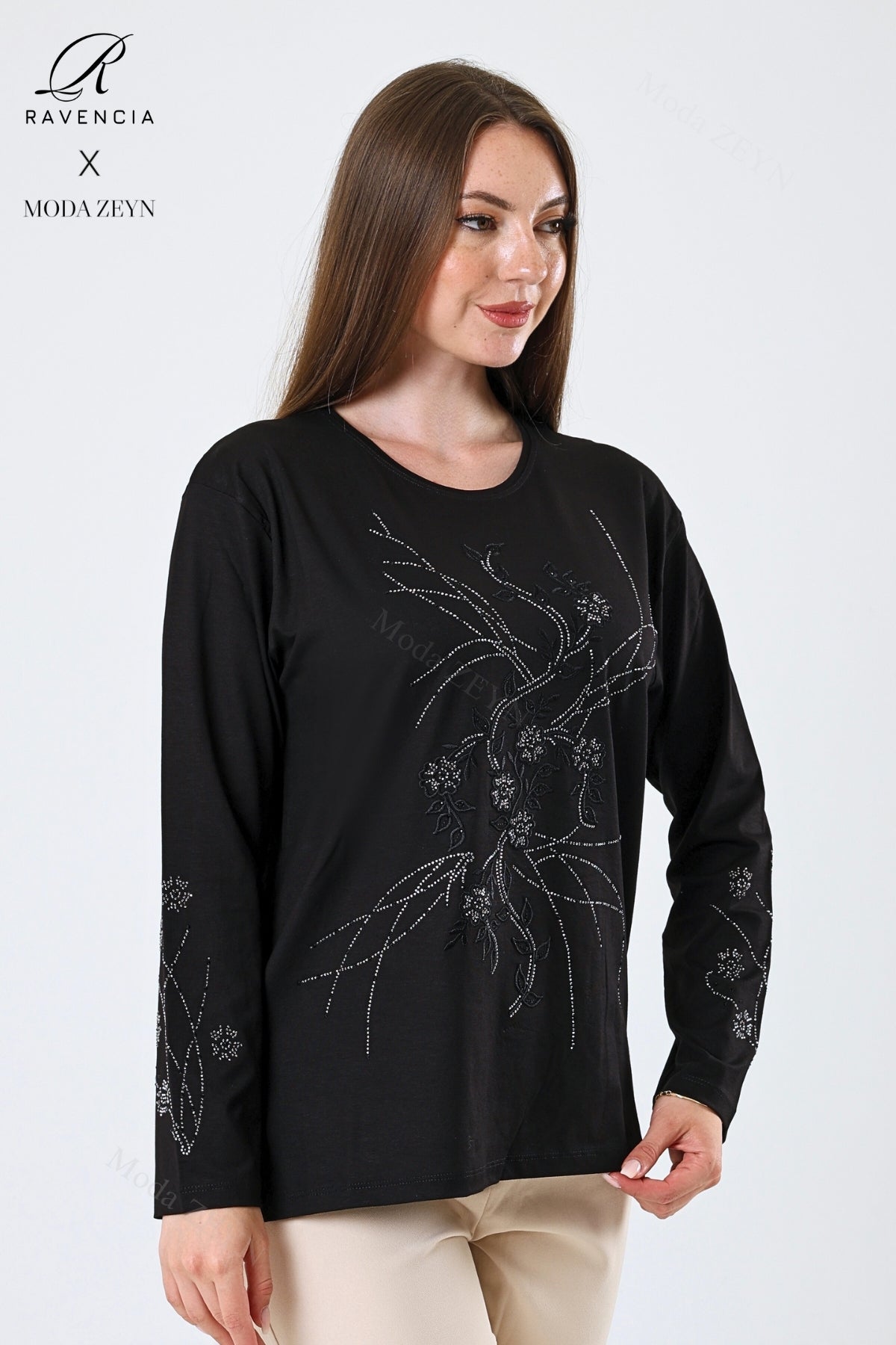 Kadın Viskon Yeni Kaplama Desen Taşlı Işlemeli Likralı Anne Penye Bluz