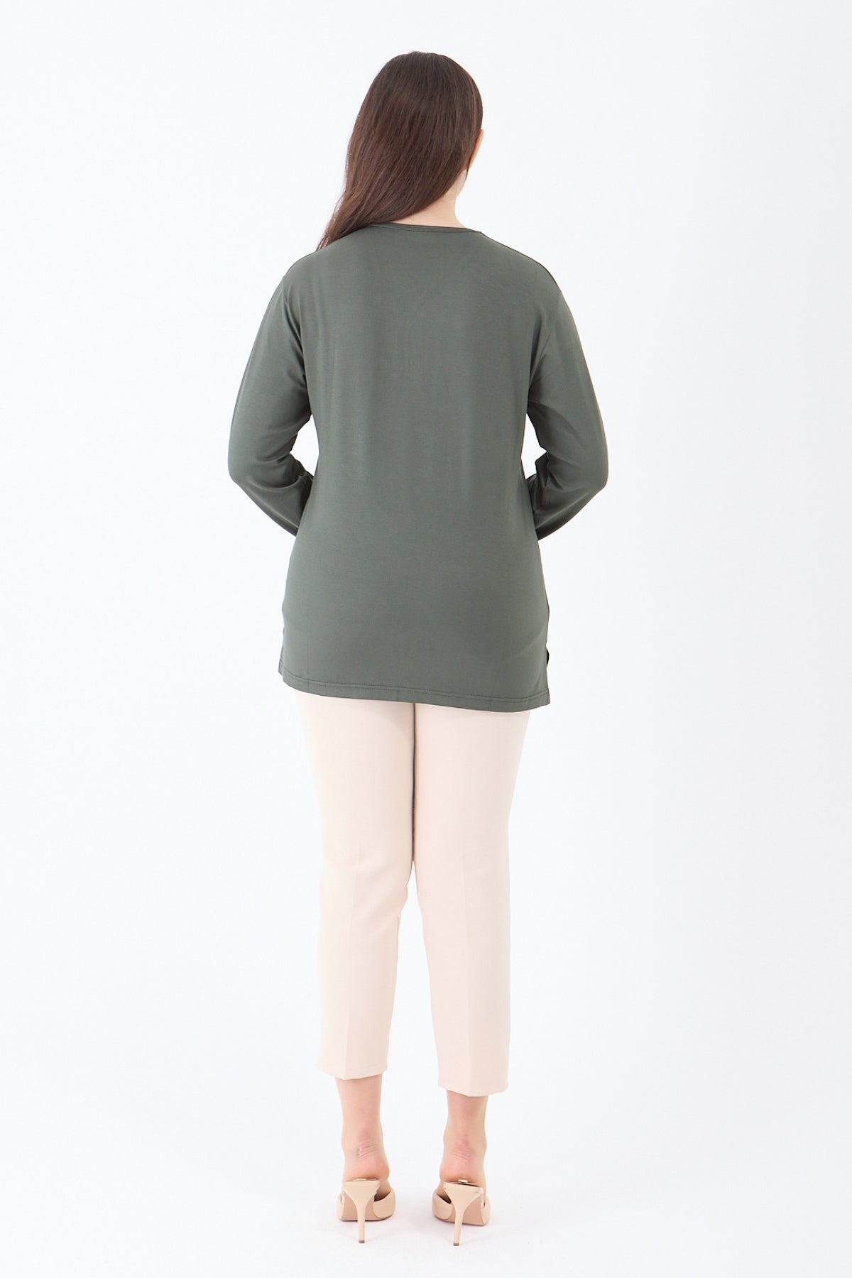 Kadın V Yaka Likralı Viskon Anne Penye Bluz