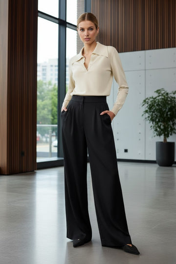 Kadın Cepli Pileli Palazzo Pantolon