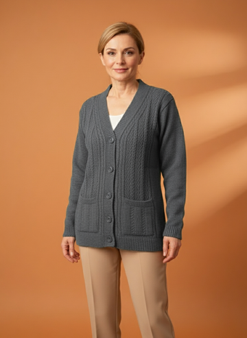 Kadın Düğmeli Anne Koyu Triko Hırka