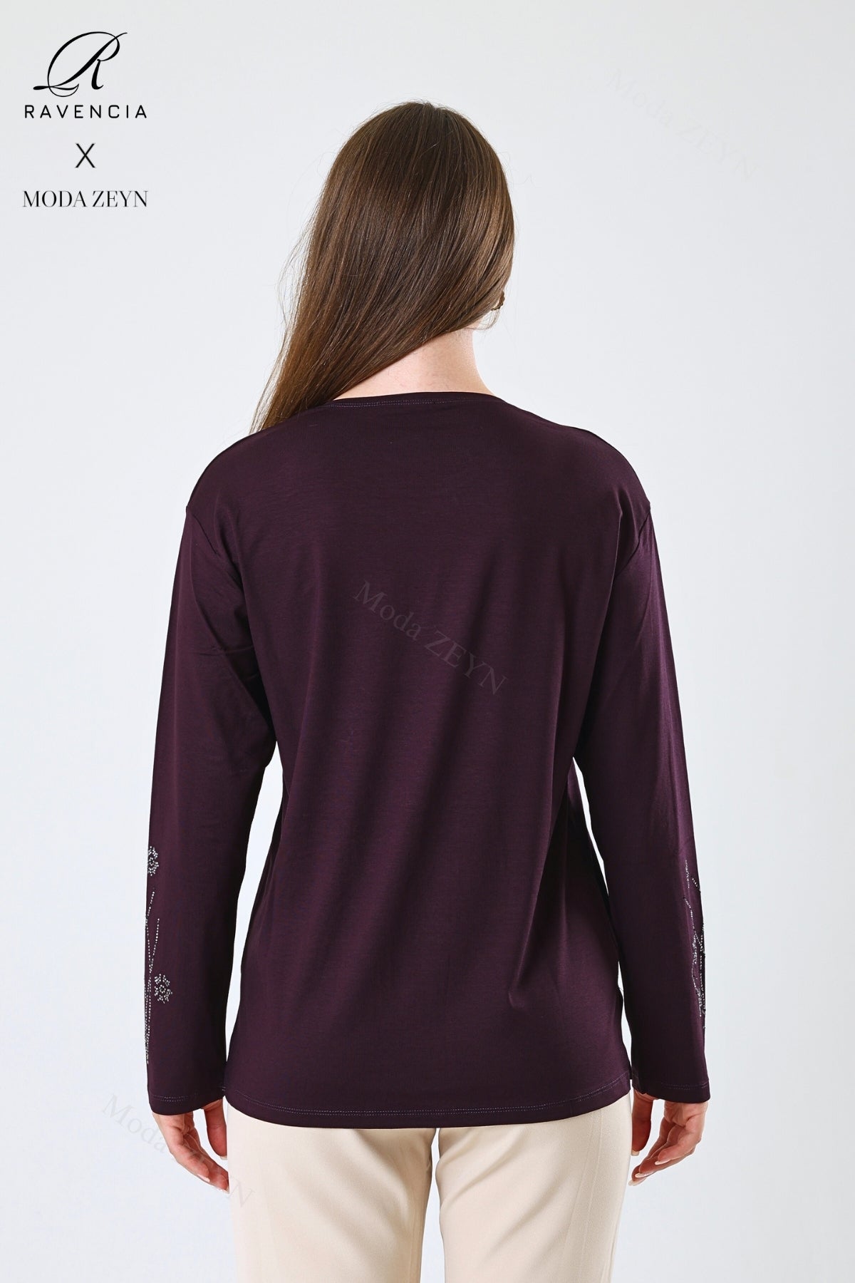 Kadın Viskon Yeni Kaplama Desen Taşlı Işlemeli Likralı Anne Penye Bluz