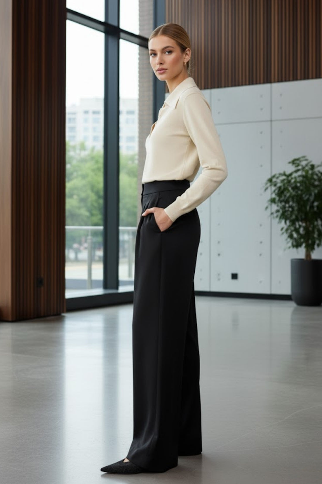 Kadın Cepli Pileli Palazzo Pantolon