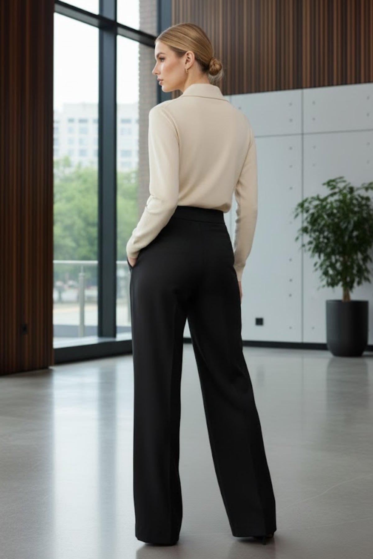 Kadın Cepli Pileli Palazzo Pantolon