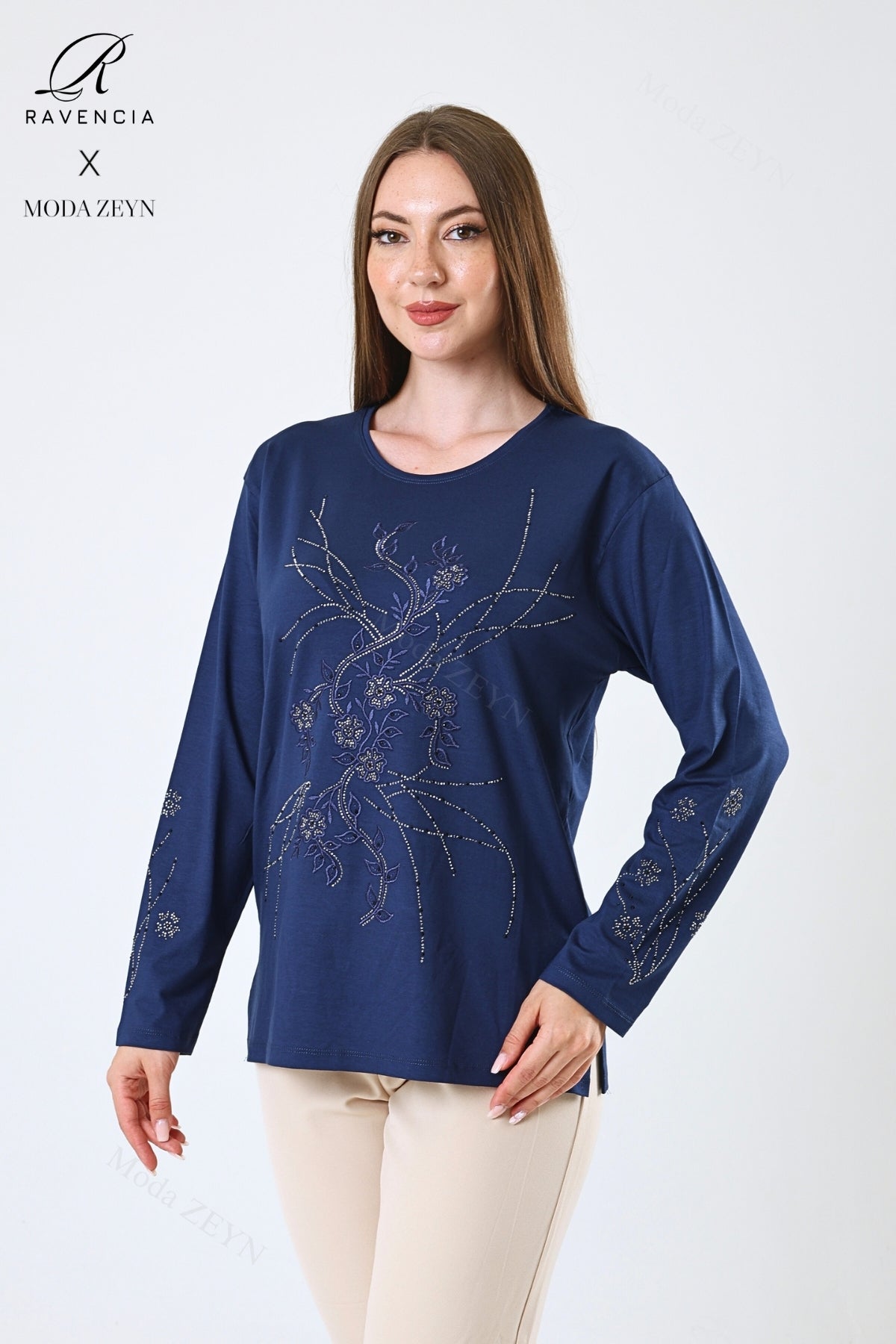 Kadın Viskon Yeni Kaplama Desen Taşlı Işlemeli Likralı Anne Penye Bluz