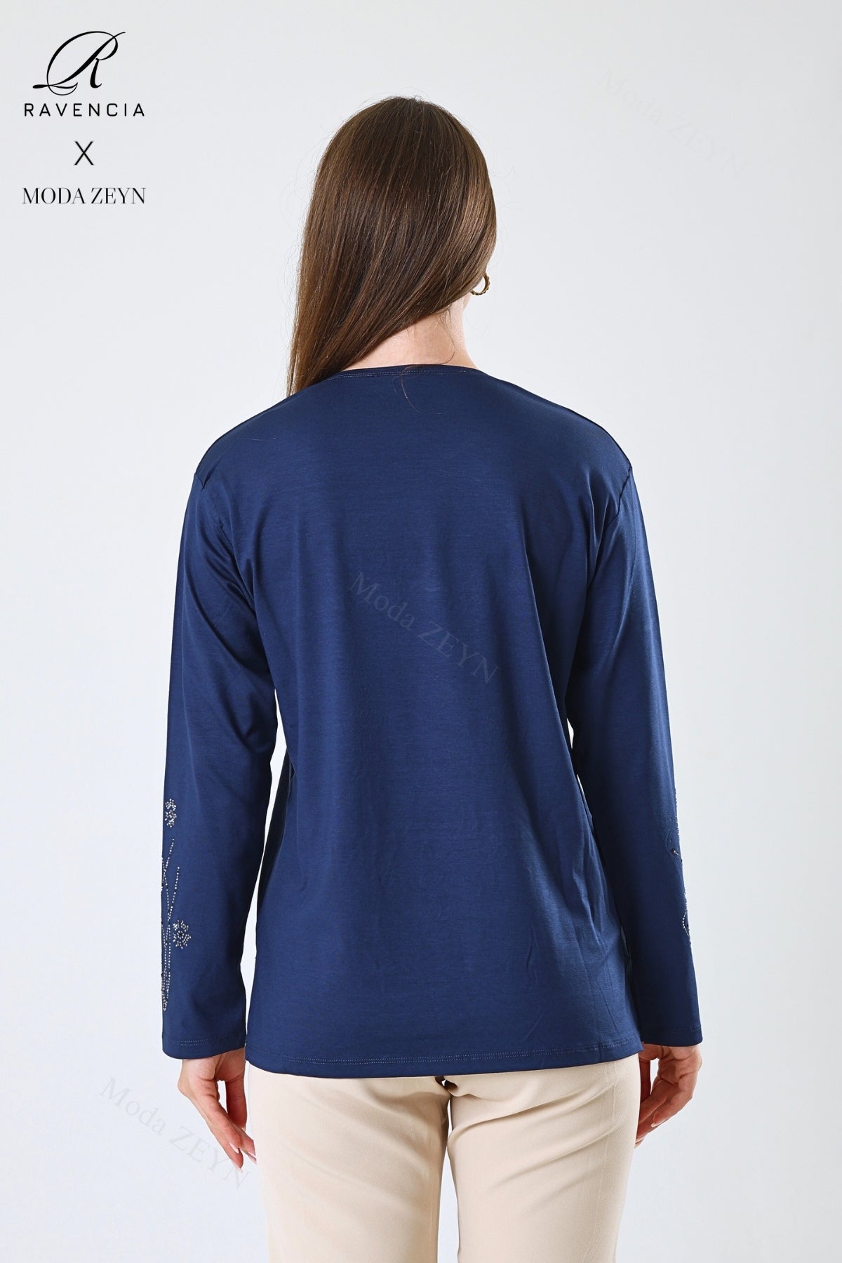 Kadın Orta Yaş Ve Üzeri Viskon Yeni Kaplama Desen Taşlı Işlemeli Likralı Zümrüt Anne Penye Bluz