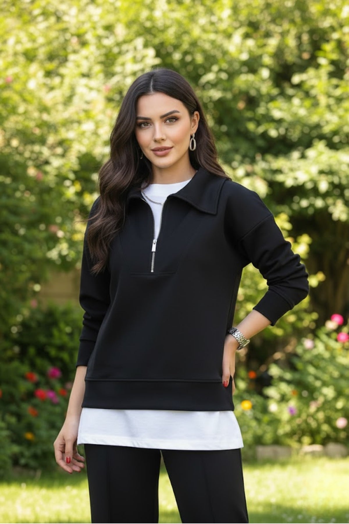 Kadın Premium Kalite Yaka Fermuarlı Eşofman Takım