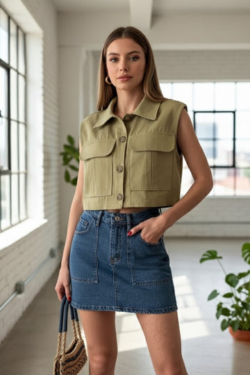 Kadın Ceket Yaka Düğmeli Yelek