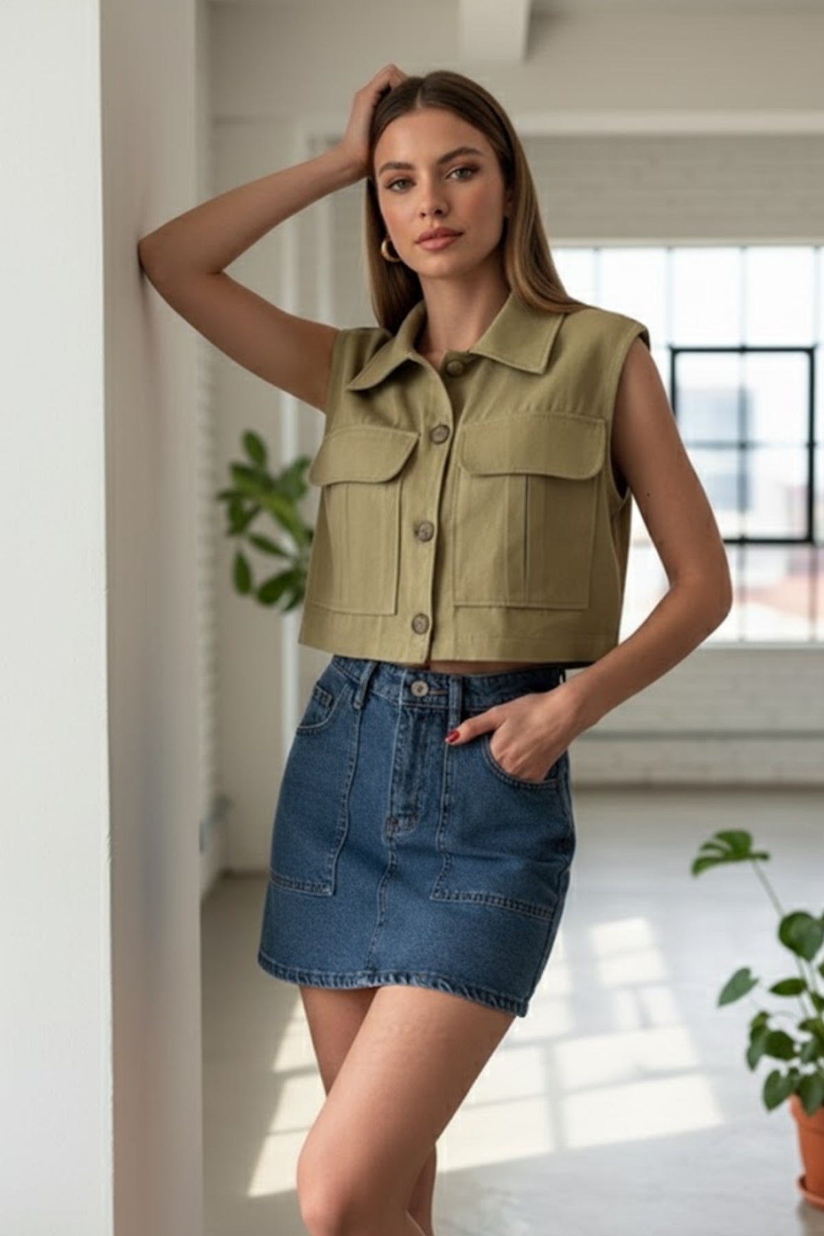 Kadın Ceket Yaka Düğmeli Yelek