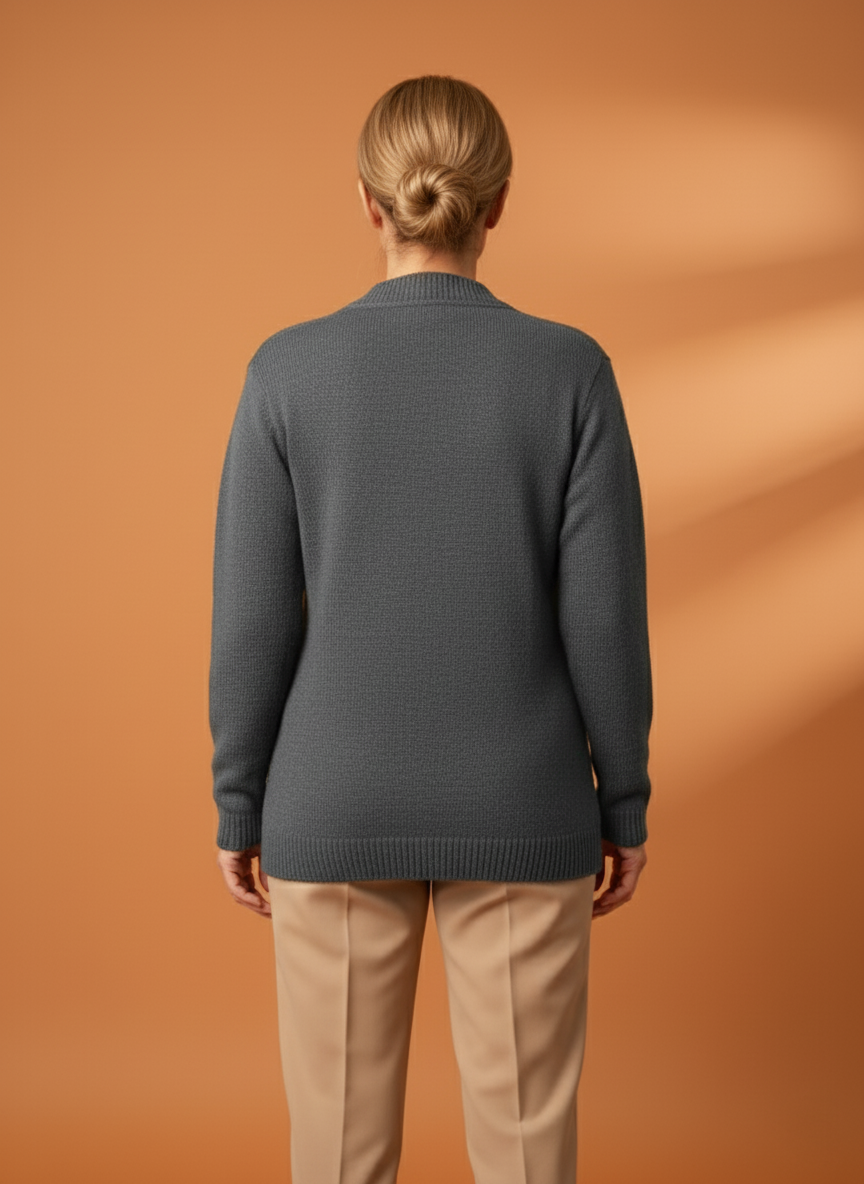 Kadın Düğmeli Anne Koyu Triko Hırka