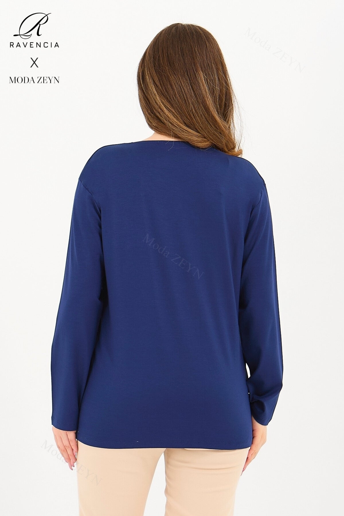 Kadın Viskon Renkli Yaprak Desen Taşlı İşlemeli Likralı Anne Penye Bluz