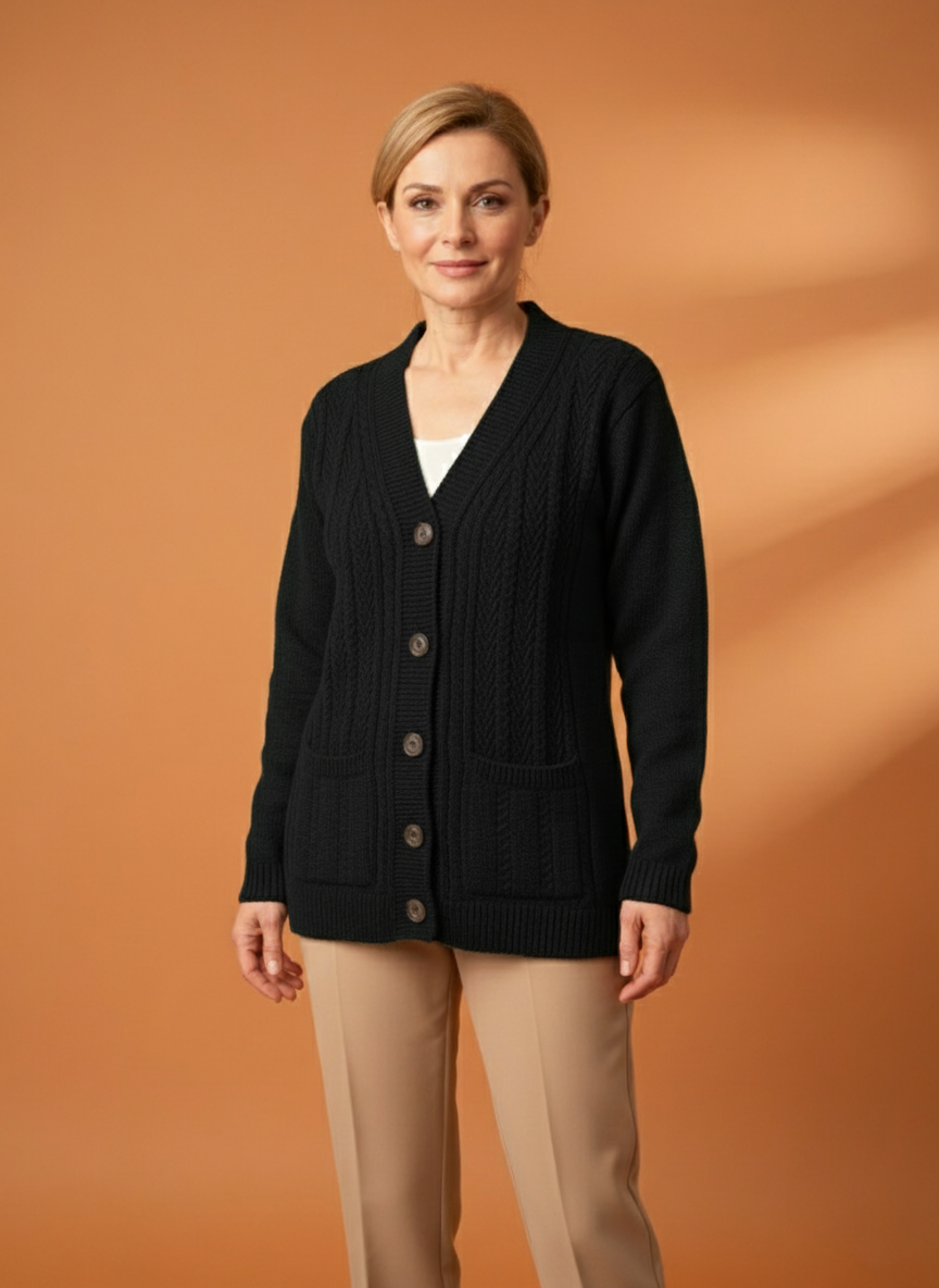 Kadın Düğmeli Anne Koyu Triko Hırka