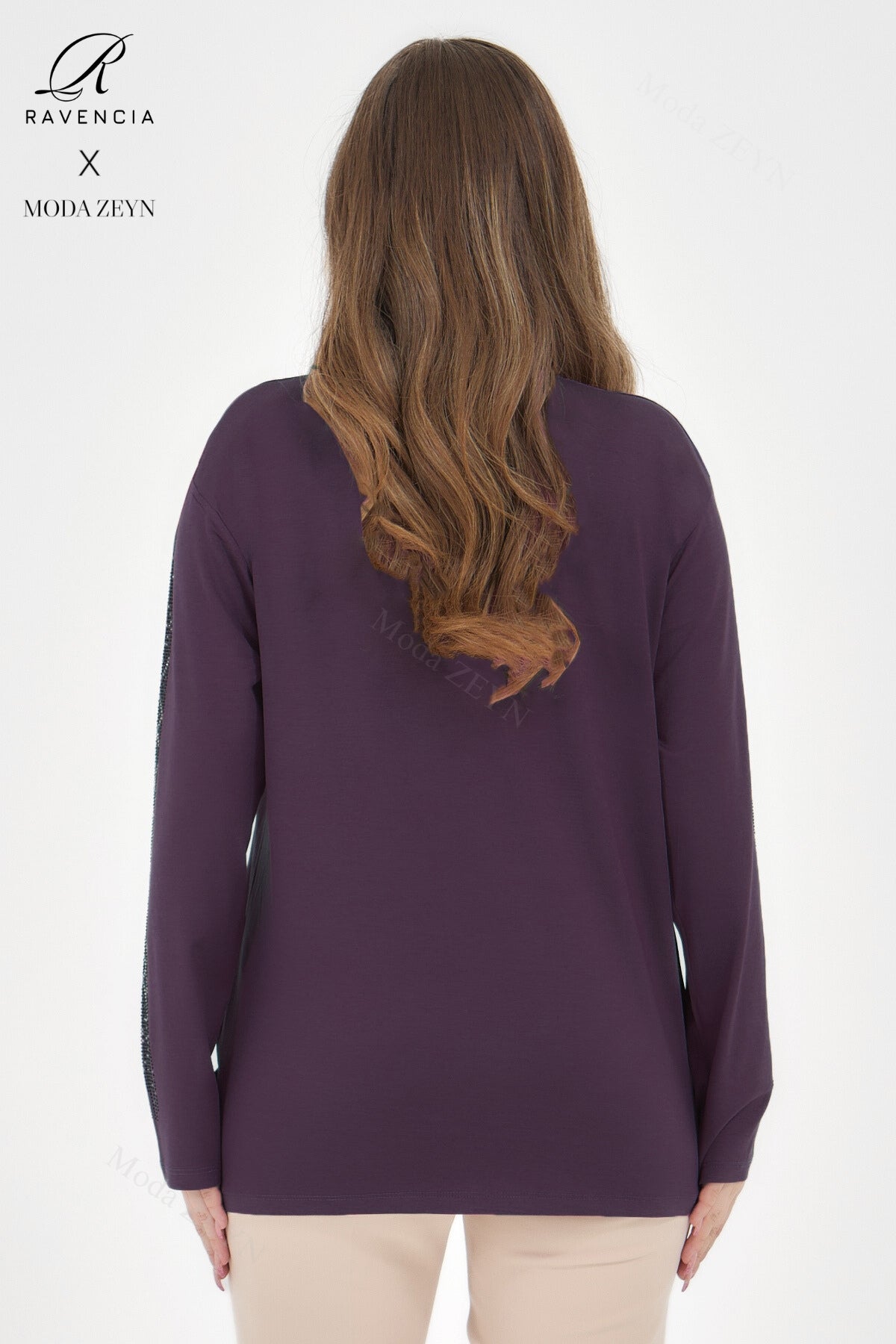 Kadın Orta Yaş Ve Üzeri Viskon Düz Cizgi Taşlı İşlemeli Likralı Lacivert Anne Penye Bluz