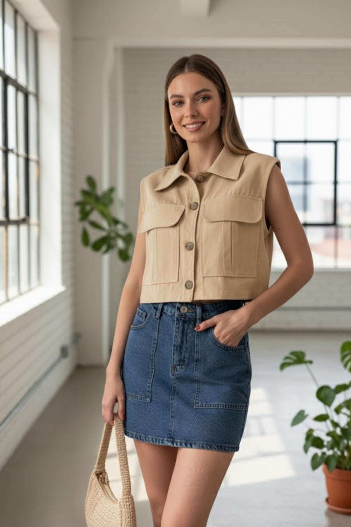 Kadın Ceket Yaka Düğmeli Yelek