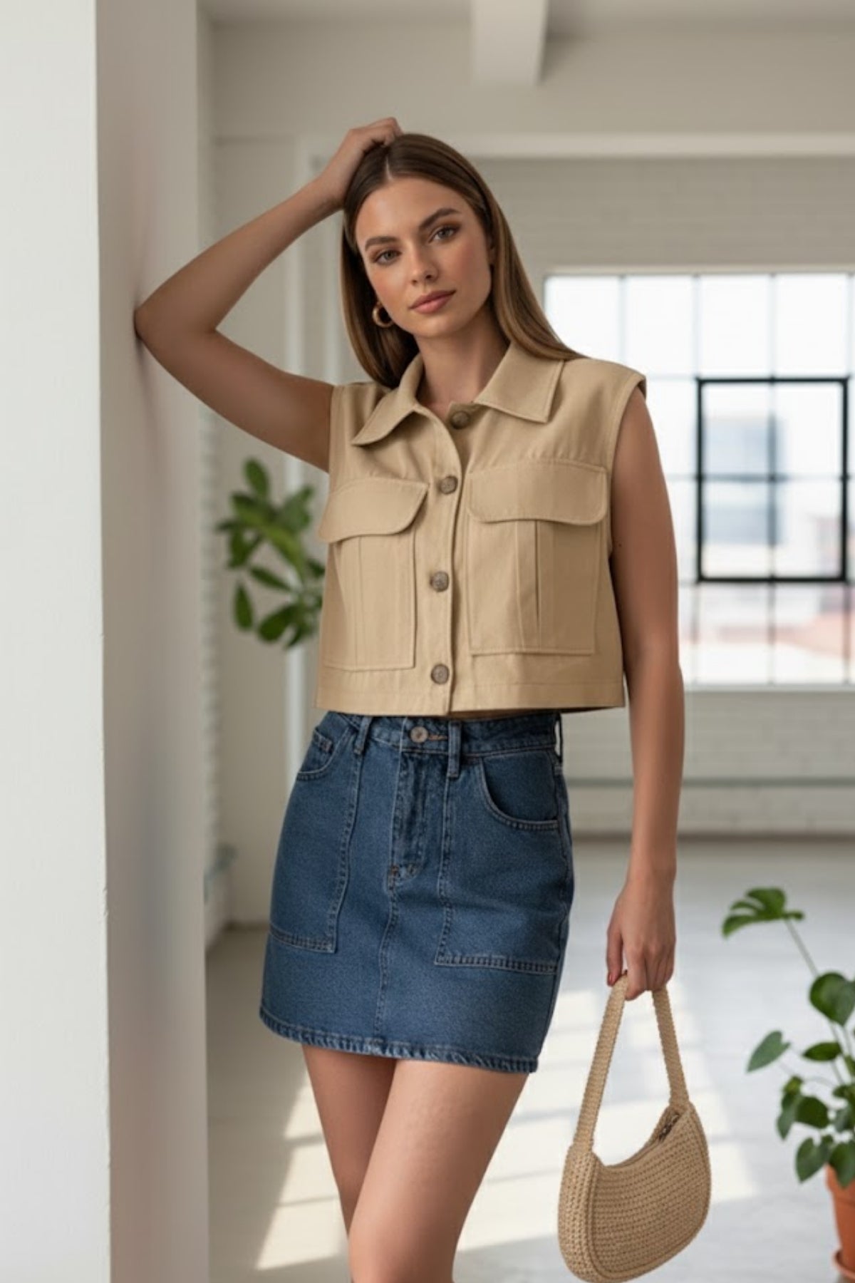 Kadın Ceket Yaka Düğmeli Yelek