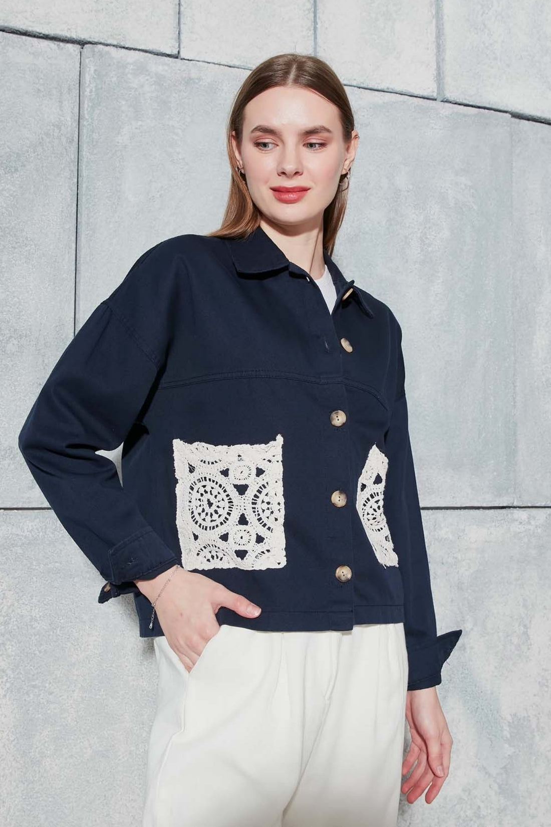 Kadın Lacivert Gabardin Ceket