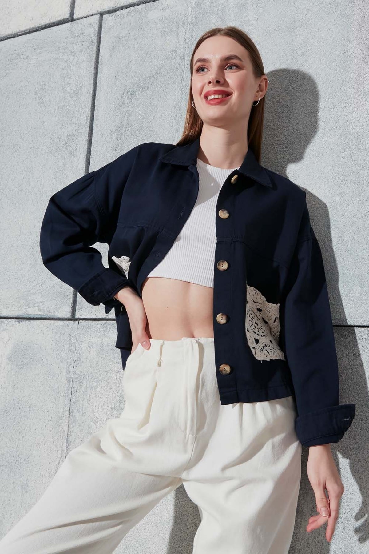 Kadın Lacivert Gabardin Ceket