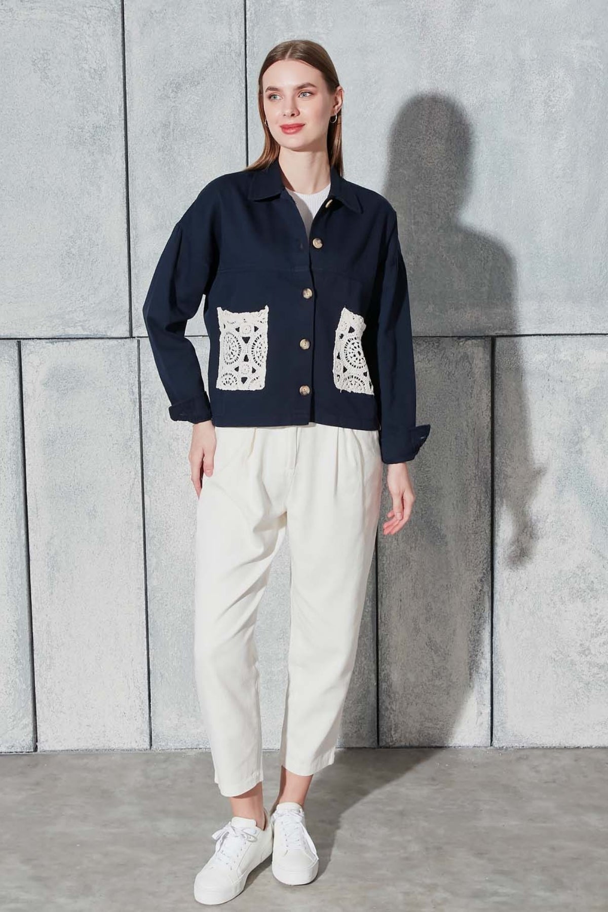 Kadın Lacivert Gabardin Ceket