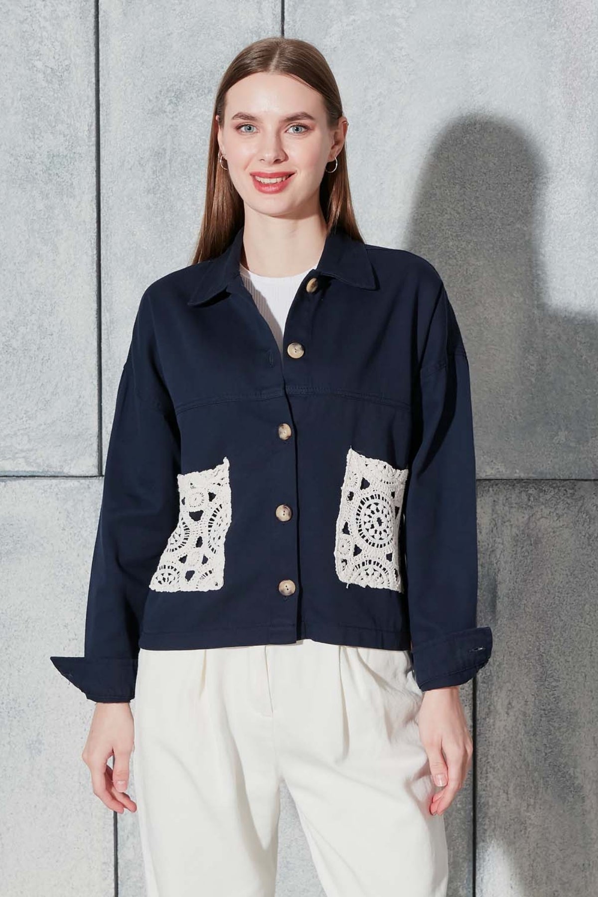 Kadın Lacivert Gabardin Ceket